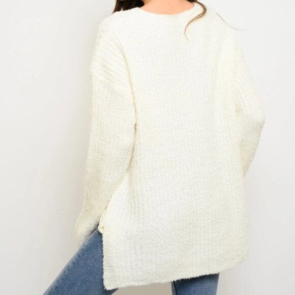 Cream So Soft Cozy V-neck Sweater top - Picture 3 of 3